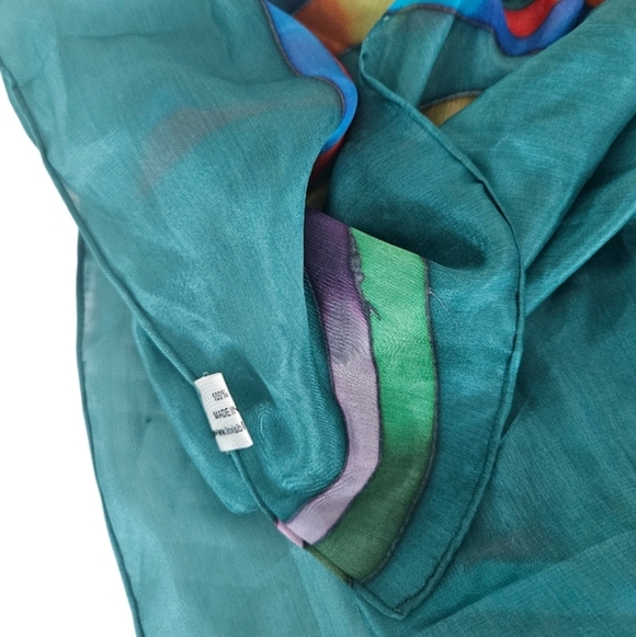 Colorful Abstract 100% Silk Oblong Scarf - Picture 3 of 7